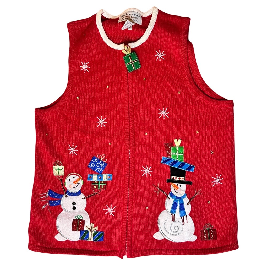 Tiara International Christmas Collection Red Snowman‎ Sweater Vest Womens Medium